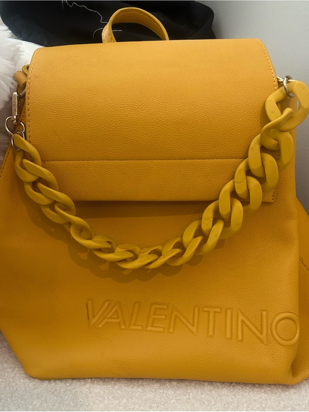 Valentino Mustard Yellow Chain-Handle Leather Backpack